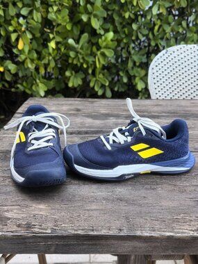 Babolat Jet Mach 3 Junior All Court Tennis Shoes Boys US 4 Blue/Yellow/White